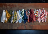 Linen sateen napkins - ecru, mustard, olive, light blue, red, pink, yellow, brown and ivory hues.