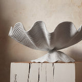 Neptune Bowl - Medium. White porcelain shell-shaped bowl floating on a base. 